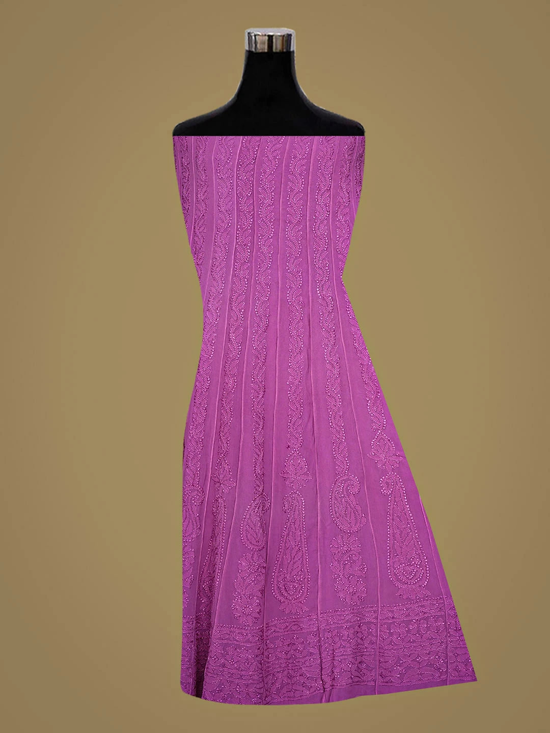 Ada Hand Embroidered Purple Viscose Georgette Lucknowi Chikankari Semi-Stitched Anarkali Kurta Dupatta Set 01A879040
