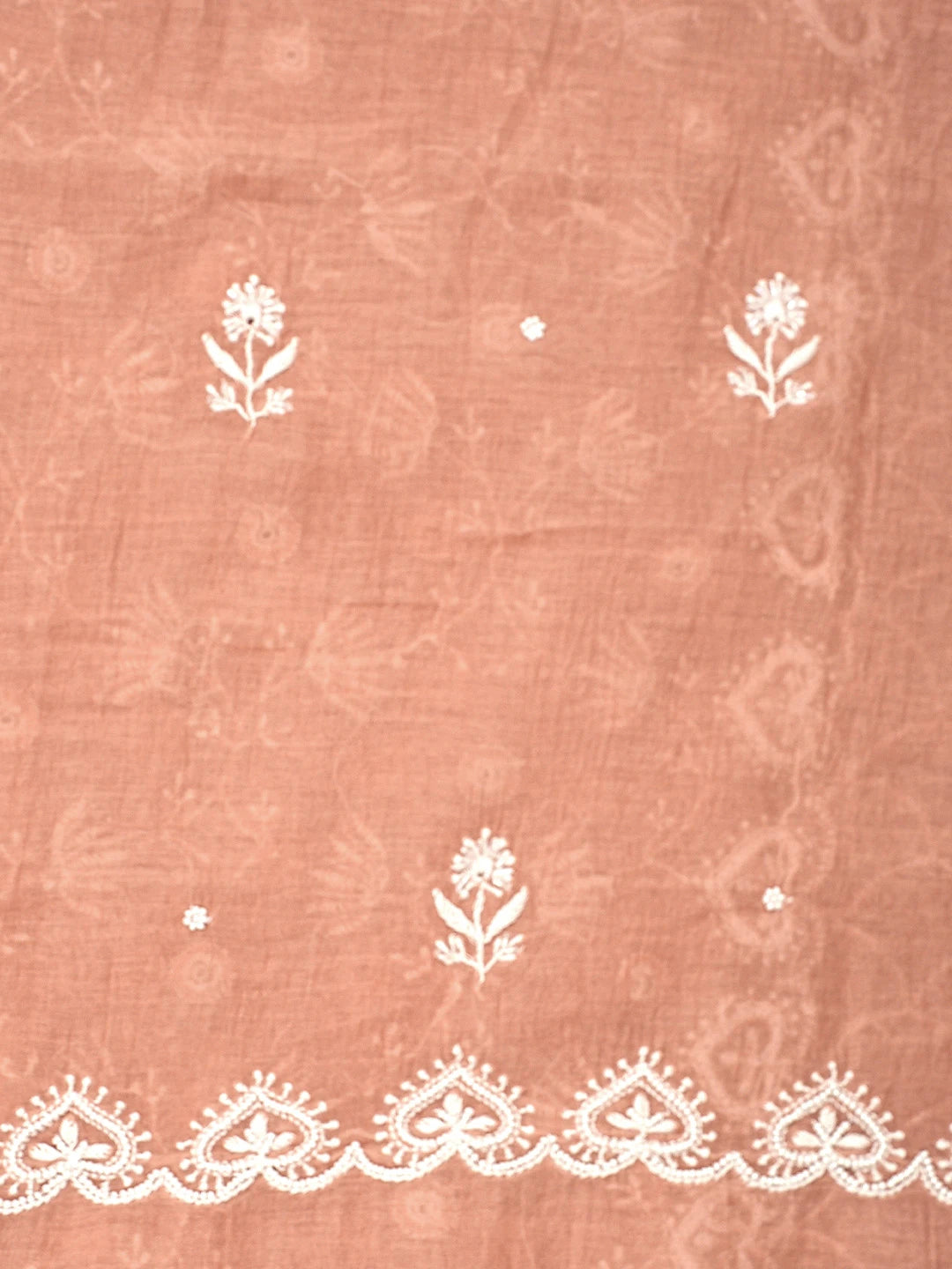 Ada Hand Embroidered Creamy Peach Chanderi Lucknowi Chikankari Unstitched Kurta Dupatta Set With Cutdana Work 01A906914