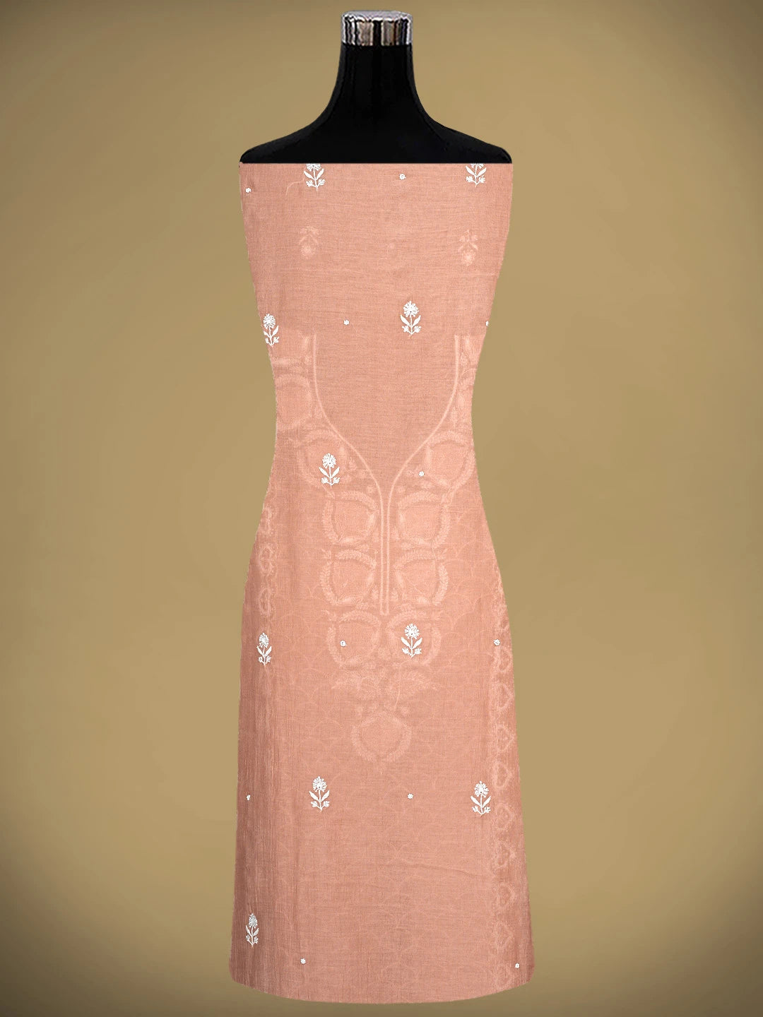 Ada Hand Embroidered Creamy Peach Chanderi Lucknowi Chikankari Unstitched Kurta Dupatta Set With Cutdana Work 01A906914