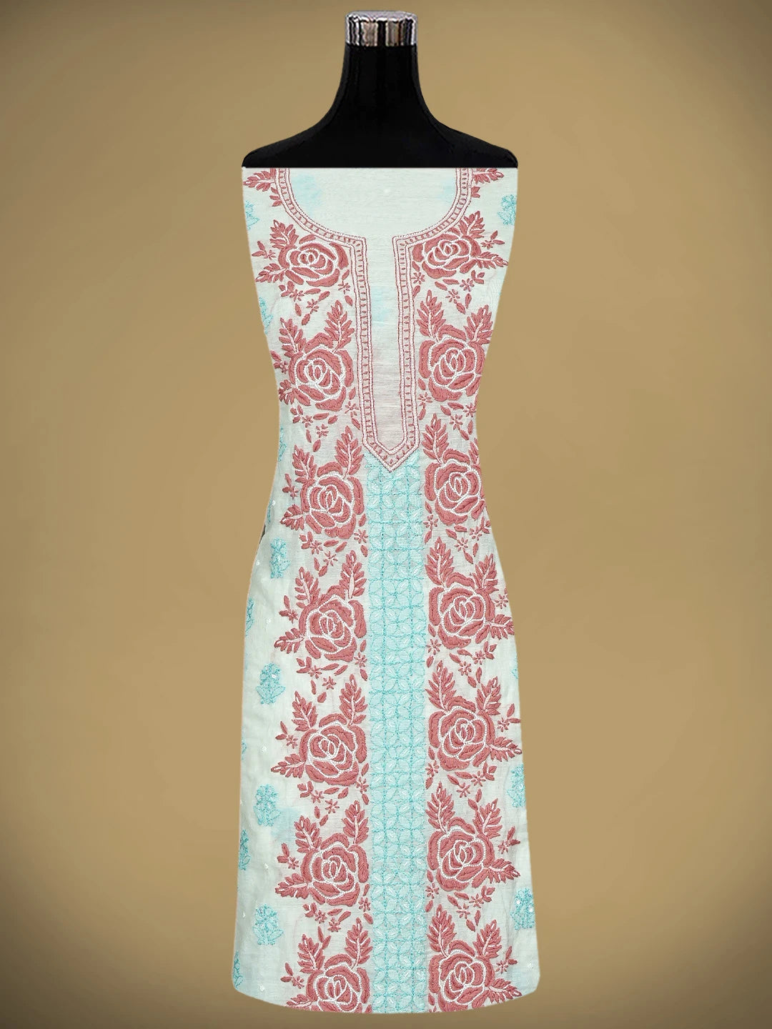 Ada Hand Embroidered White Ivory Cream Chanderi Lucknowi Chikankari Unstitched Kurta Dupatta Set With Pearl Work 01A897570