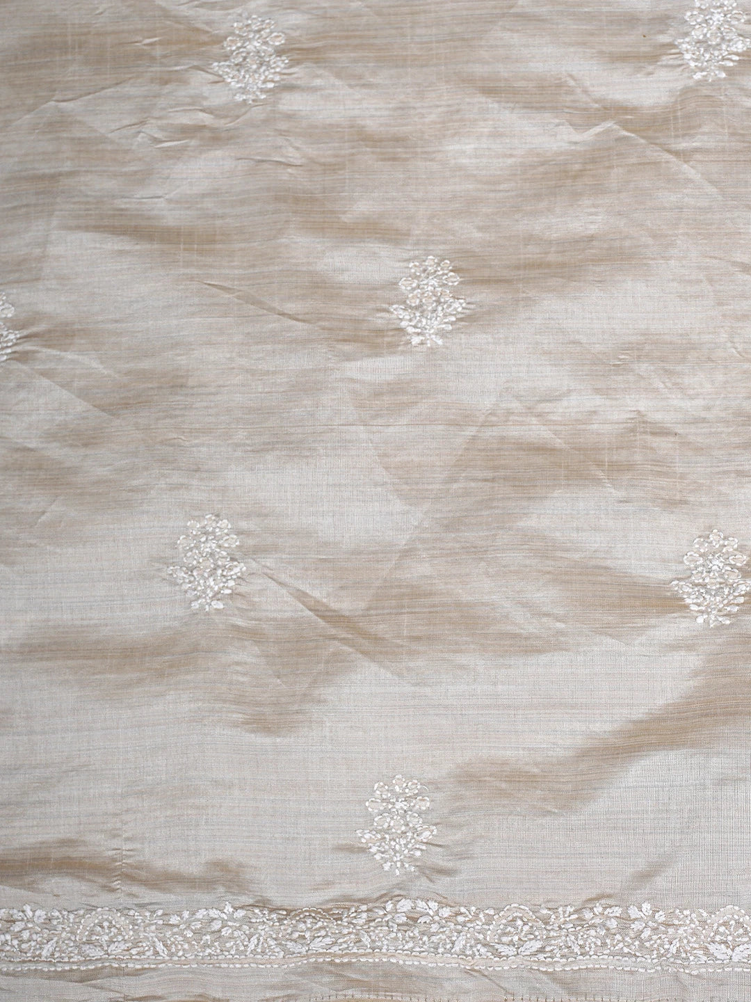 Ada Hand Embroidered Fawn Silk Lucknowi Chikankari Unstitched Kurta Dupatta Set 01A915458