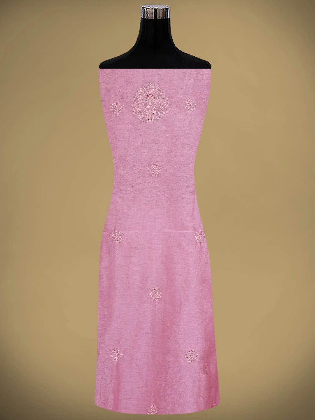 Ada Hand Embroidered Pink Mist Chanderi Lucknowi Chikankari Unstitched Kurta Dupatta Set 01A869383