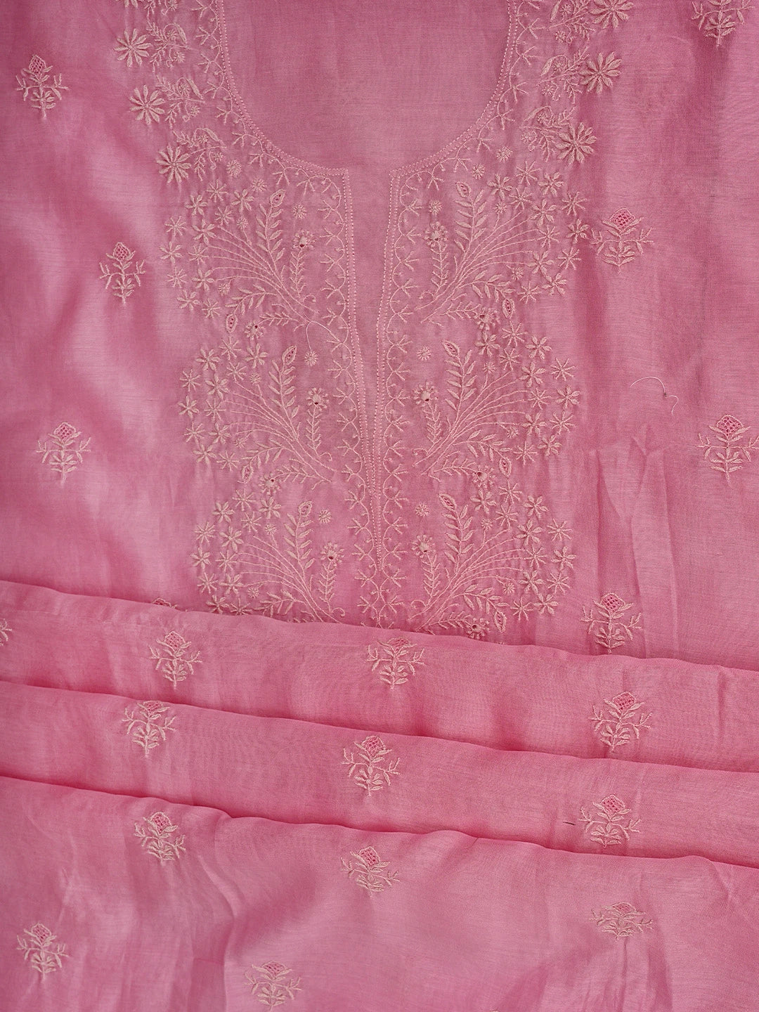 Ada Hand Embroidered Pink Mist Chanderi Lucknowi Chikankari Unstitched Kurta Dupatta Set 01A869383