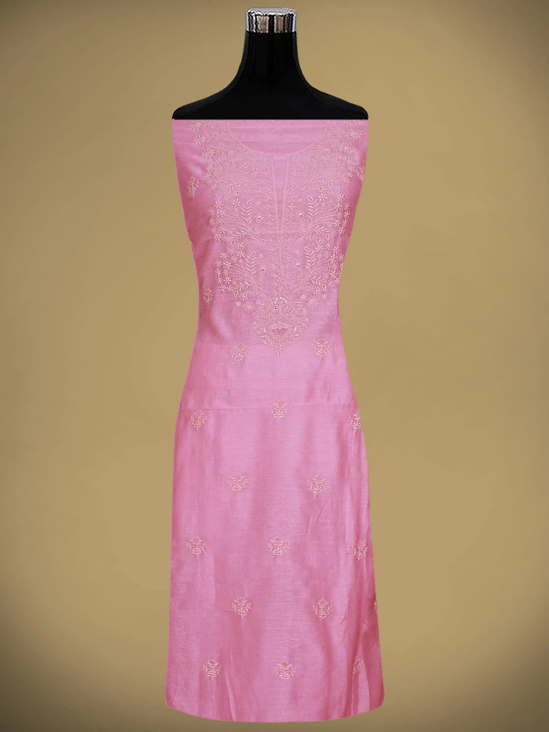 Ada Hand Embroidered Pink Mist Chanderi Lucknowi Chikankari Unstitched Kurta Dupatta Set 01A869383
