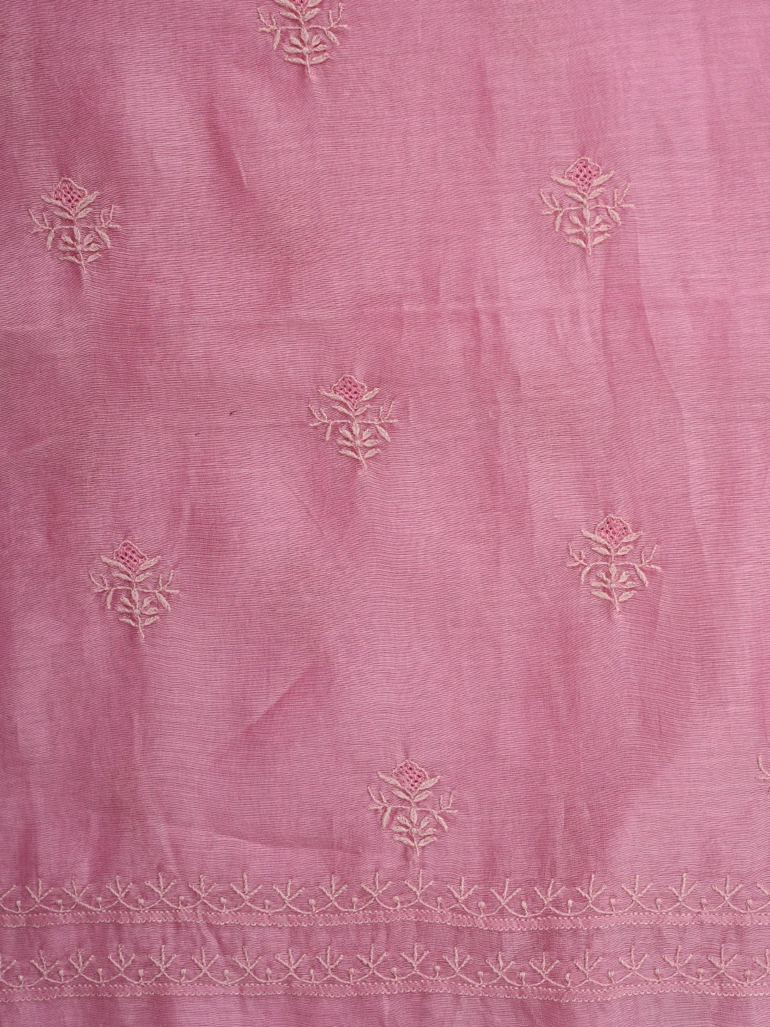 Ada Hand Embroidered Pink Mist Chanderi Lucknowi Chikankari Unstitched Kurta Dupatta Set 01A869383