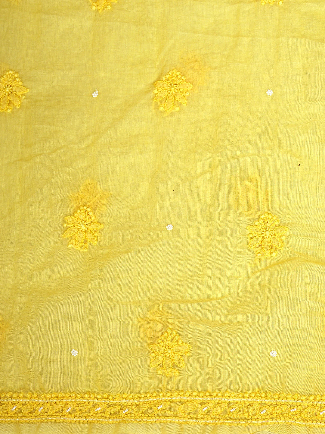 Ada Hand Embroidered Sunbeam Yellow Chanderi Lucknowi Chikankari Unstitched Kurta Dupatta Set With Cutdana Work 01A850075