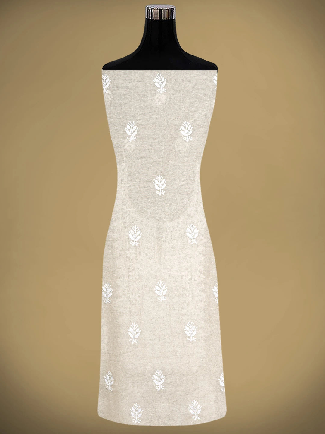 Ada Hand Embroidered Fawn Chanderi Lucknowi Chikankari Unstitched Kurta Dupatta Set 01A913843