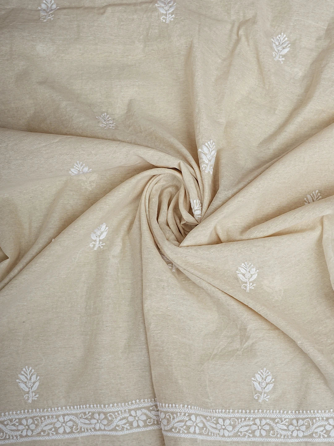 Ada Hand Embroidered Fawn Chanderi Lucknowi Chikankari Unstitched Kurta Dupatta Set 01A913843