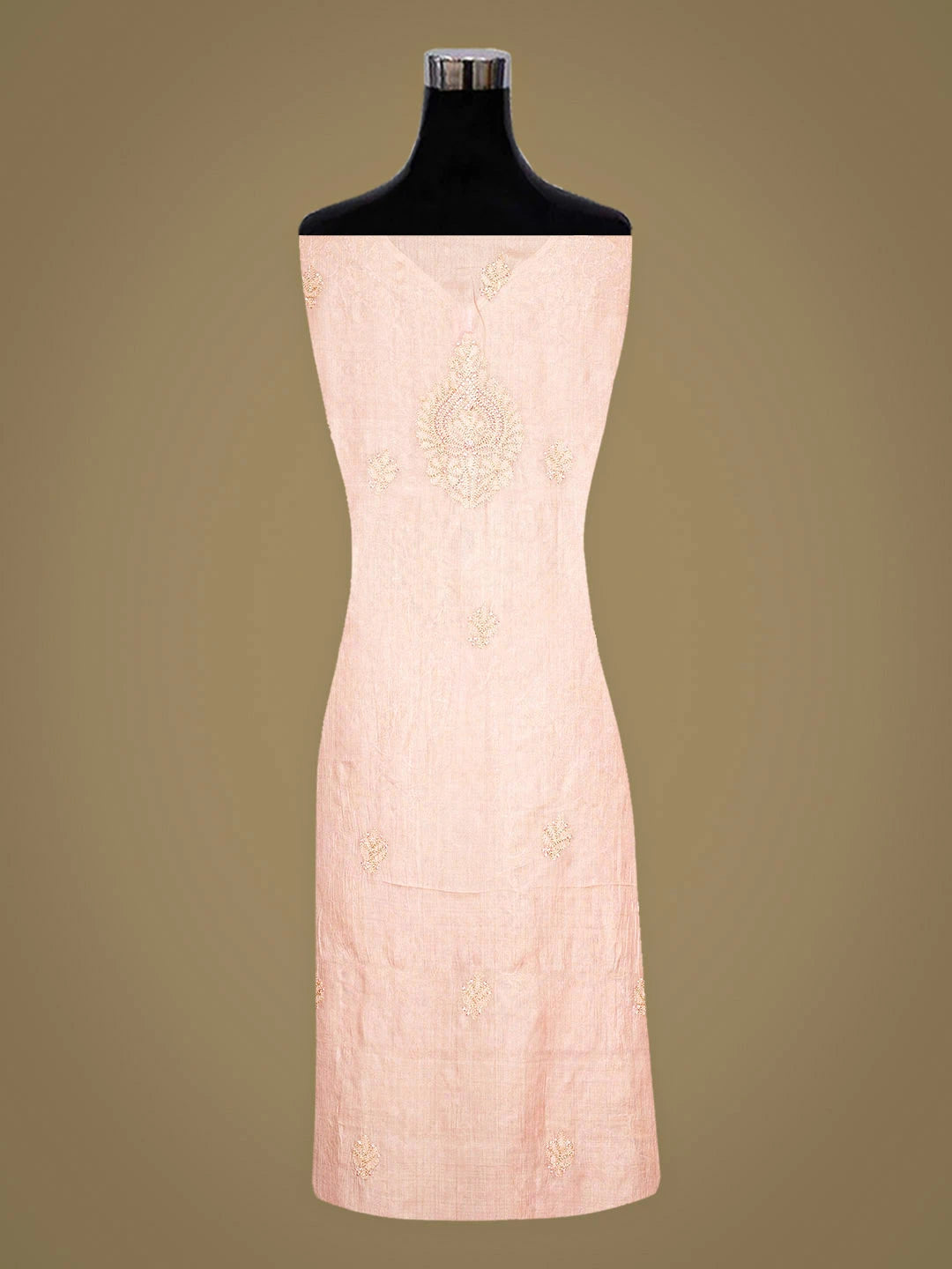 Ada Hand Embroidered Peach Silk Lucknowi Chikankari Unstitched Suit Piece with Chiffon Dupatta 01A913106