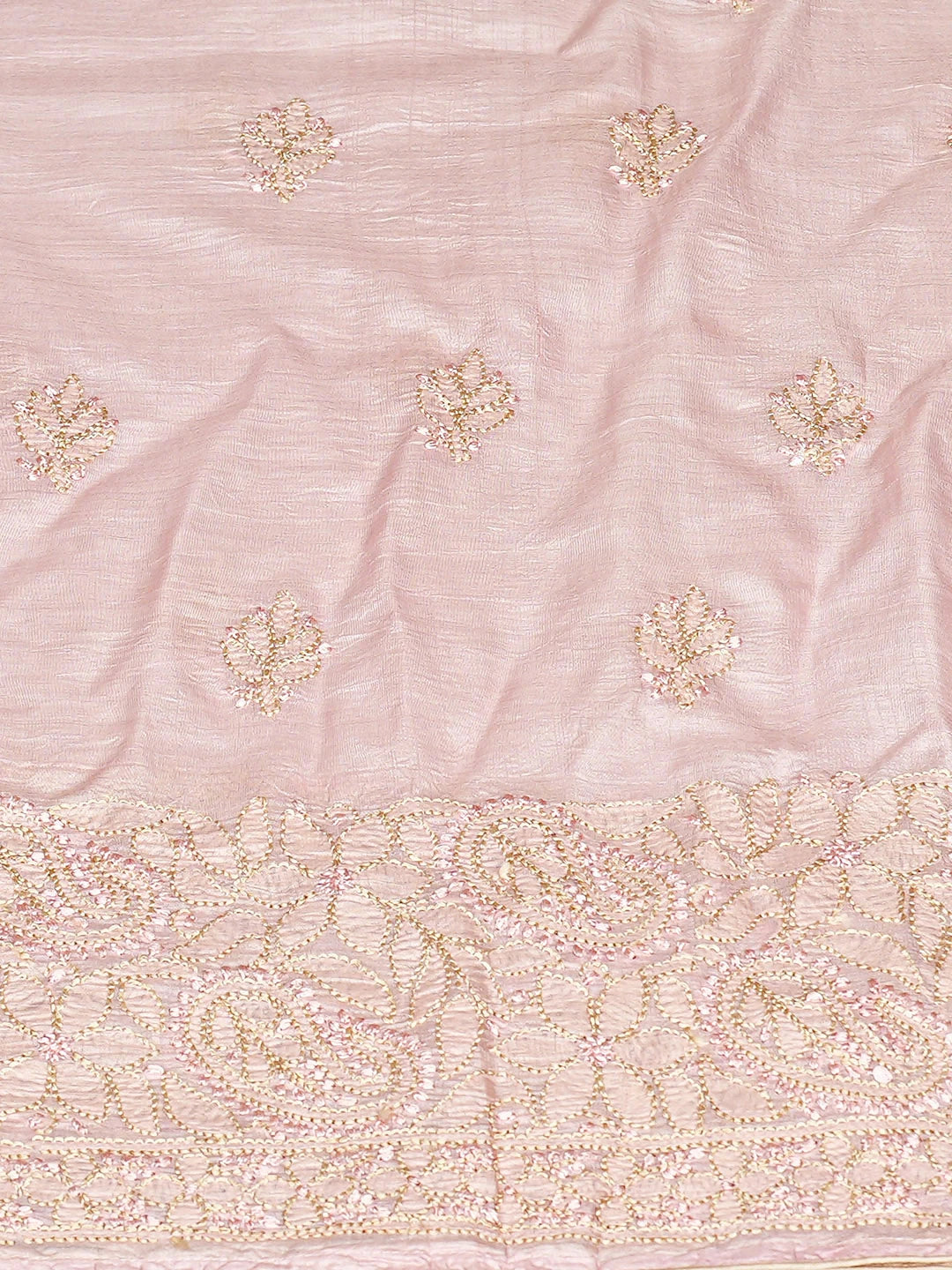Ada Hand Embroidered Peach Silk Lucknowi Chikankari Unstitched Suit Piece with Chiffon Dupatta 01A913106