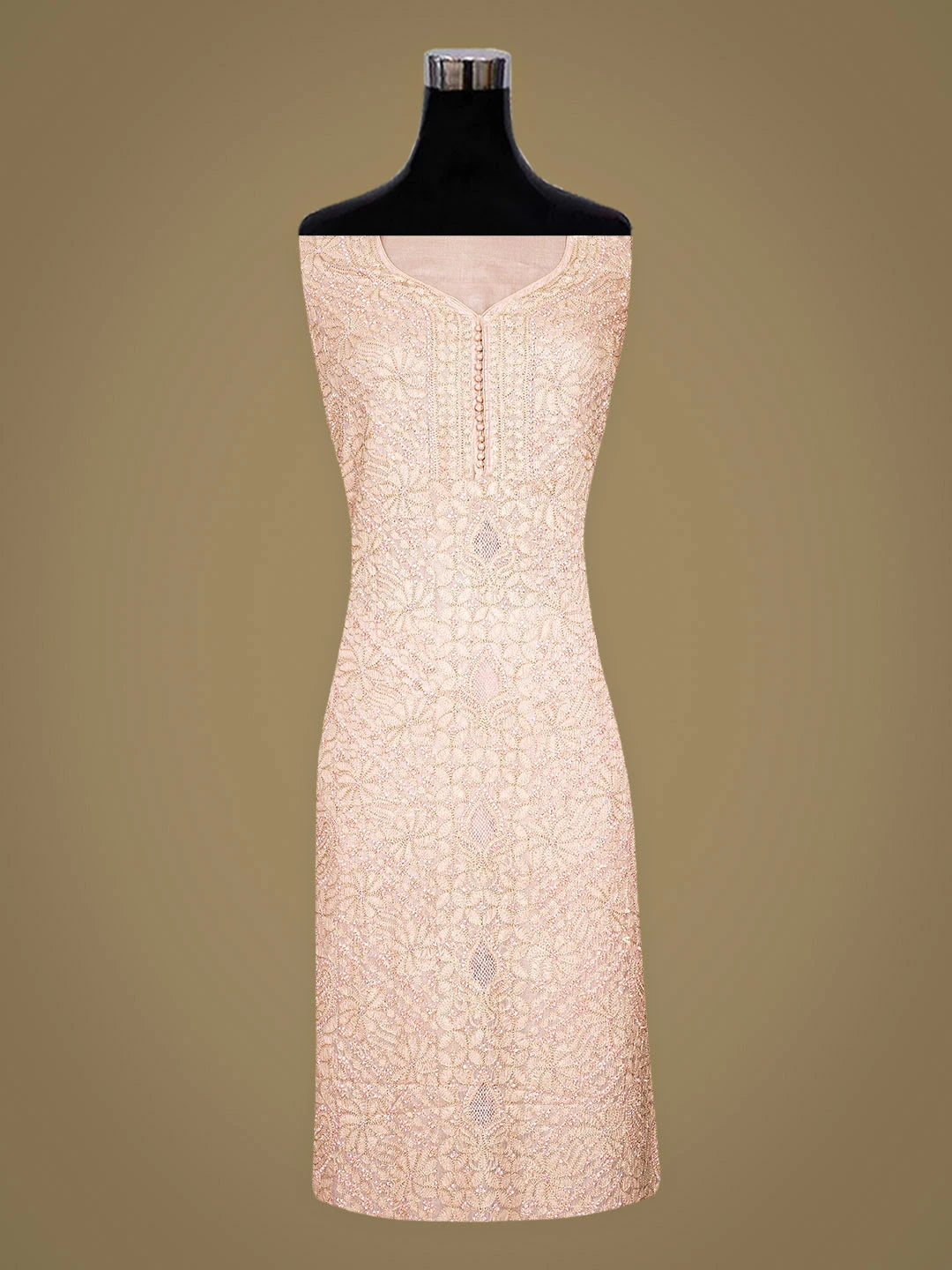 Ada Hand Embroidered Peach Silk Lucknowi Chikankari Unstitched Suit Piece with Chiffon Dupatta 01A913106