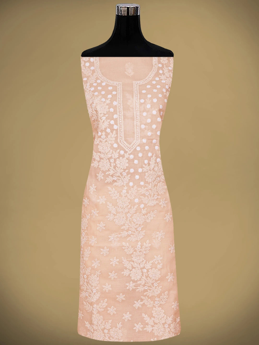 Ada Hand Embroidered Peach Cotton Lucknowi Chikankari Unstitched Suit Piece 01A914827