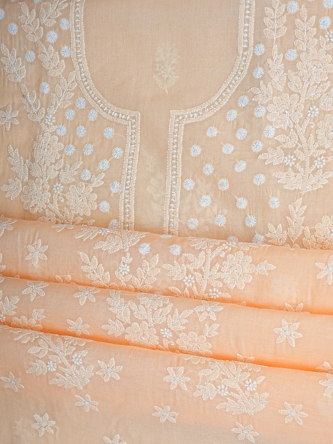 Ada Hand Embroidered Peach Cotton Lucknowi Chikankari Unstitched Suit Piece 01A914827