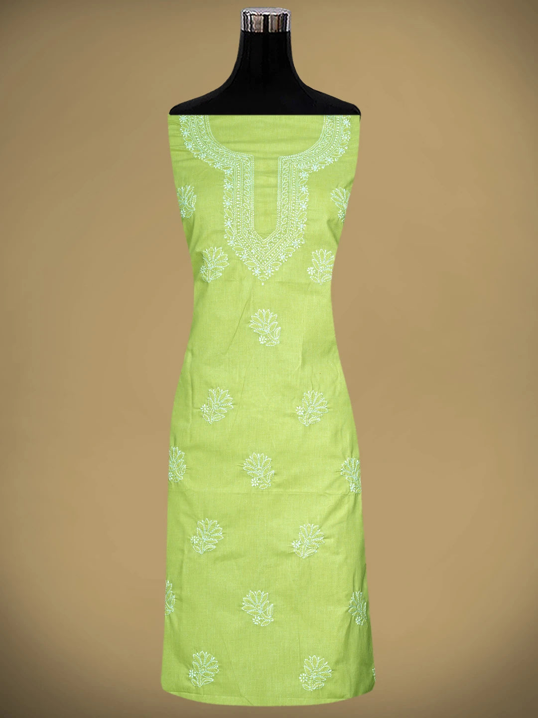Ada Hand Embroidered Lime Green Cotton Lucknowi Chikankari Unstitched Suit Piece 01A914770