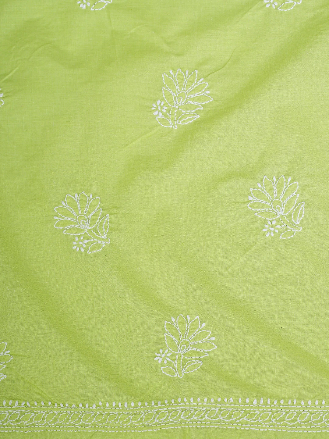 Ada Hand Embroidered Lime Green Cotton Lucknowi Chikankari Unstitched Suit Piece 01A914770