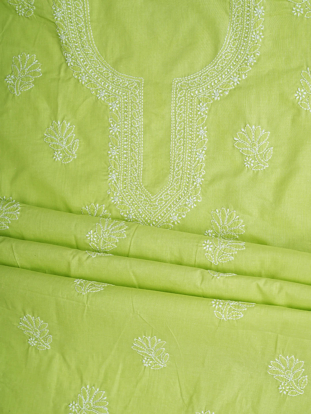 Ada Hand Embroidered Lime Green Cotton Lucknowi Chikankari Unstitched Suit Piece 01A914770