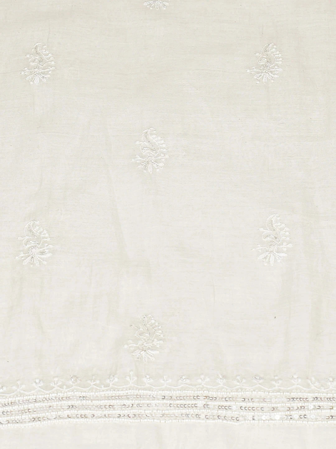 Ada Hand Embroidered White Chanderi Lucknowi Chikankari Unstitched Kurta Dupatta Set With Muqaish 01A826565