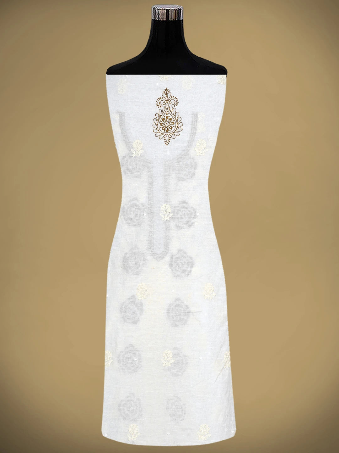 Ada Hand Embroidered White Cornsilk Chanderi Lucknowi Chikankari Unstitched Kurta Dupatta Set With Sequinned Work 01A897575