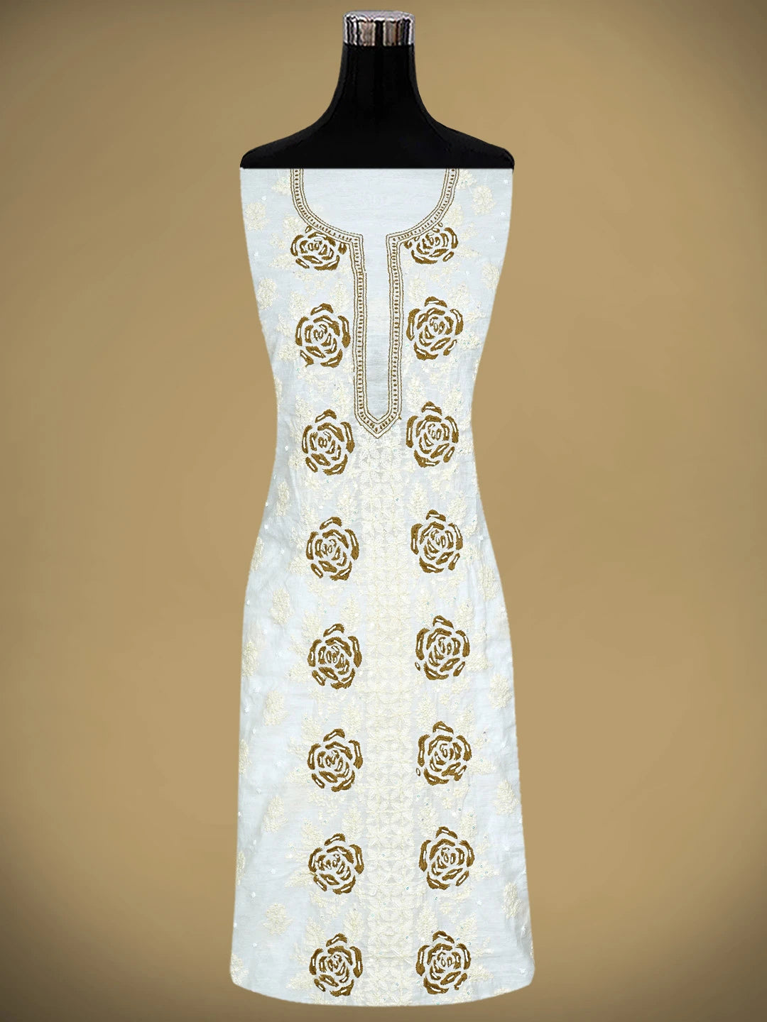 Ada Hand Embroidered White Cornsilk Chanderi Lucknowi Chikankari Unstitched Kurta Dupatta Set With Sequinned Work 01A897575