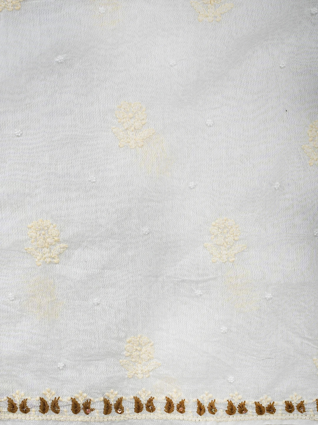 Ada Hand Embroidered White Cornsilk Chanderi Lucknowi Chikankari Unstitched Kurta Dupatta Set With Sequinned Work 01A897575