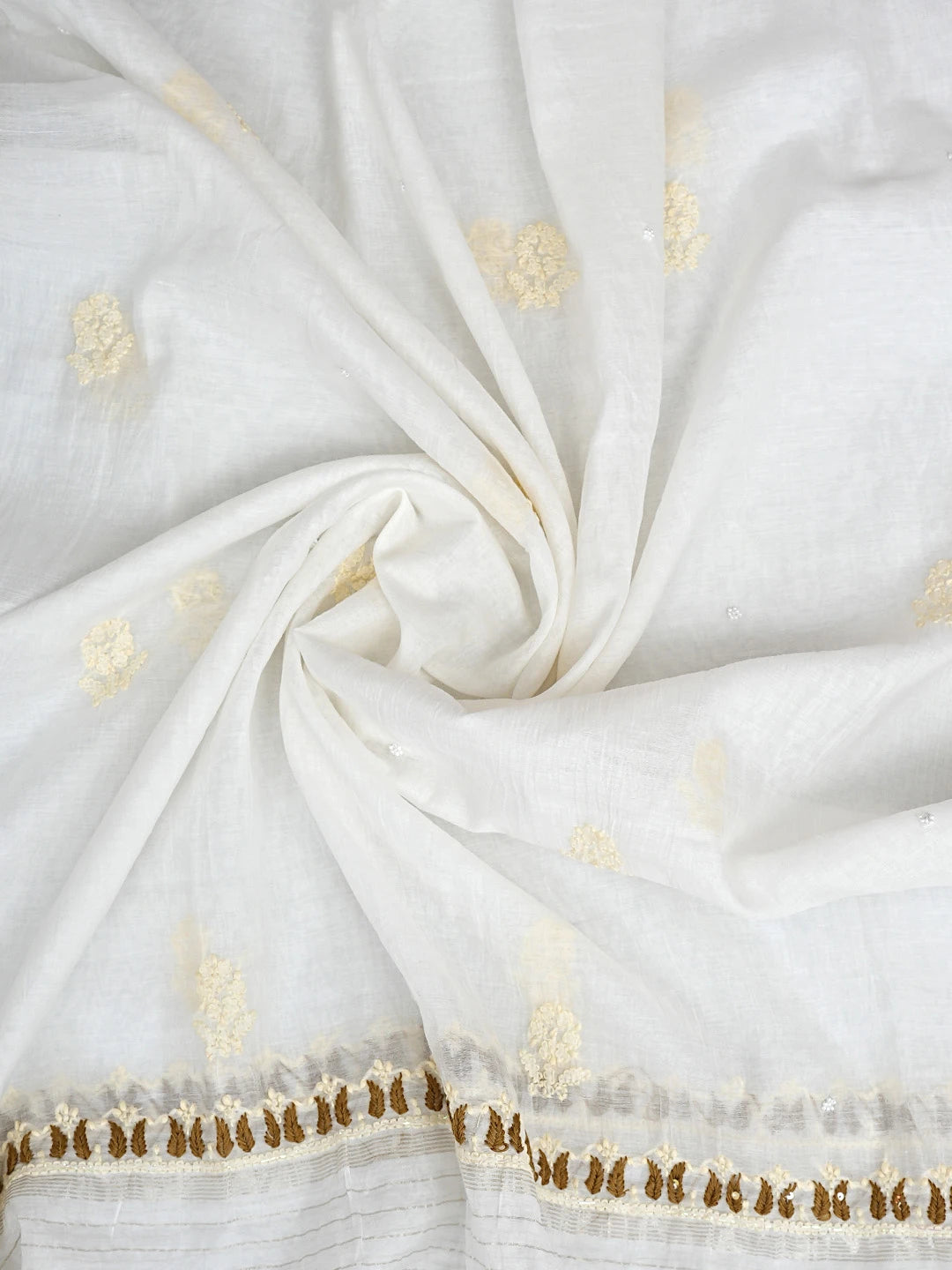 Ada Hand Embroidered White Cornsilk Chanderi Lucknowi Chikankari Unstitched Kurta Dupatta Set With Sequinned Work 01A897575