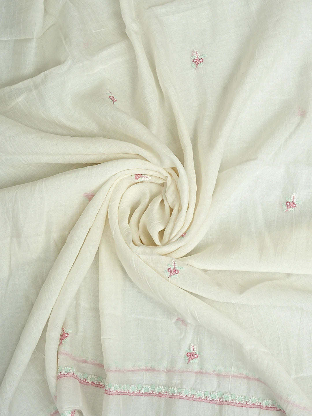 Ada Hand Embroidered White Cornsilk Chanderi Lucknowi Chikankari Unstitched Kurta Dupatta Set 01A903875