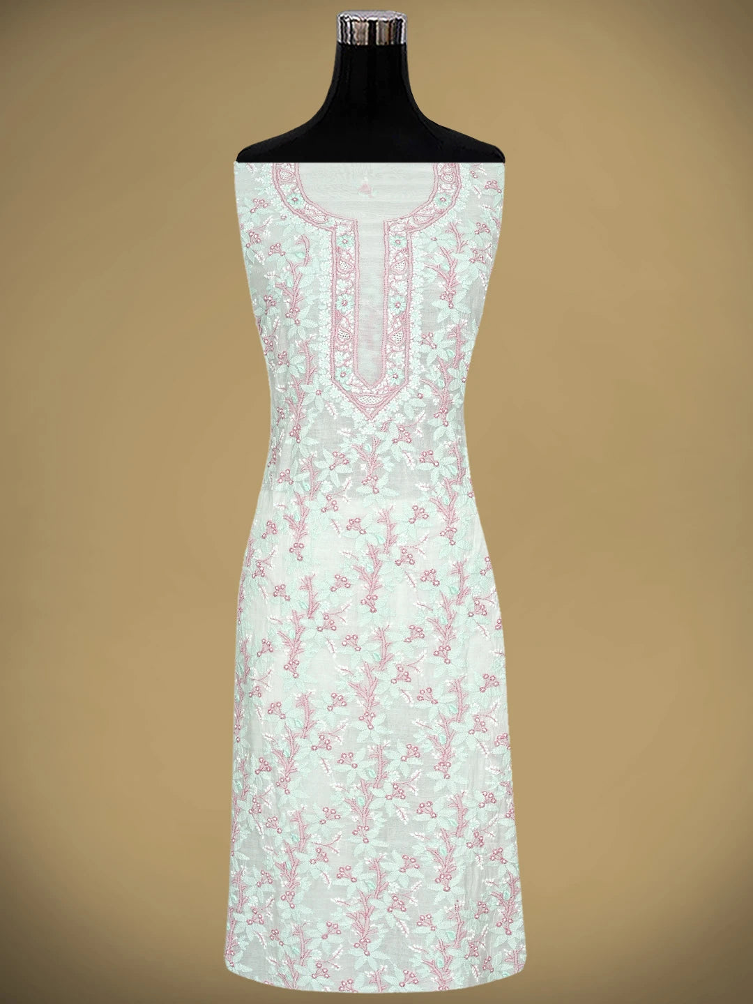 Ada Hand Embroidered White Cornsilk Chanderi Lucknowi Chikankari Unstitched Kurta Dupatta Set 01A903875