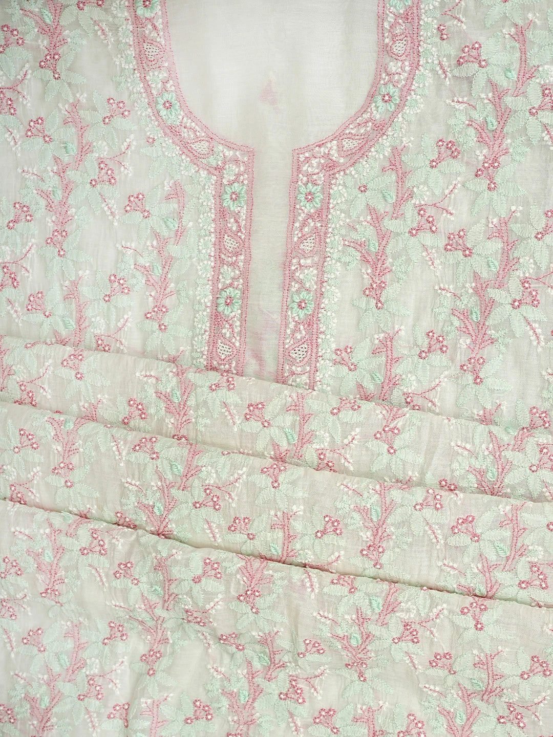 Ada Hand Embroidered White Cornsilk Chanderi Lucknowi Chikankari Unstitched Kurta Dupatta Set 01A903875