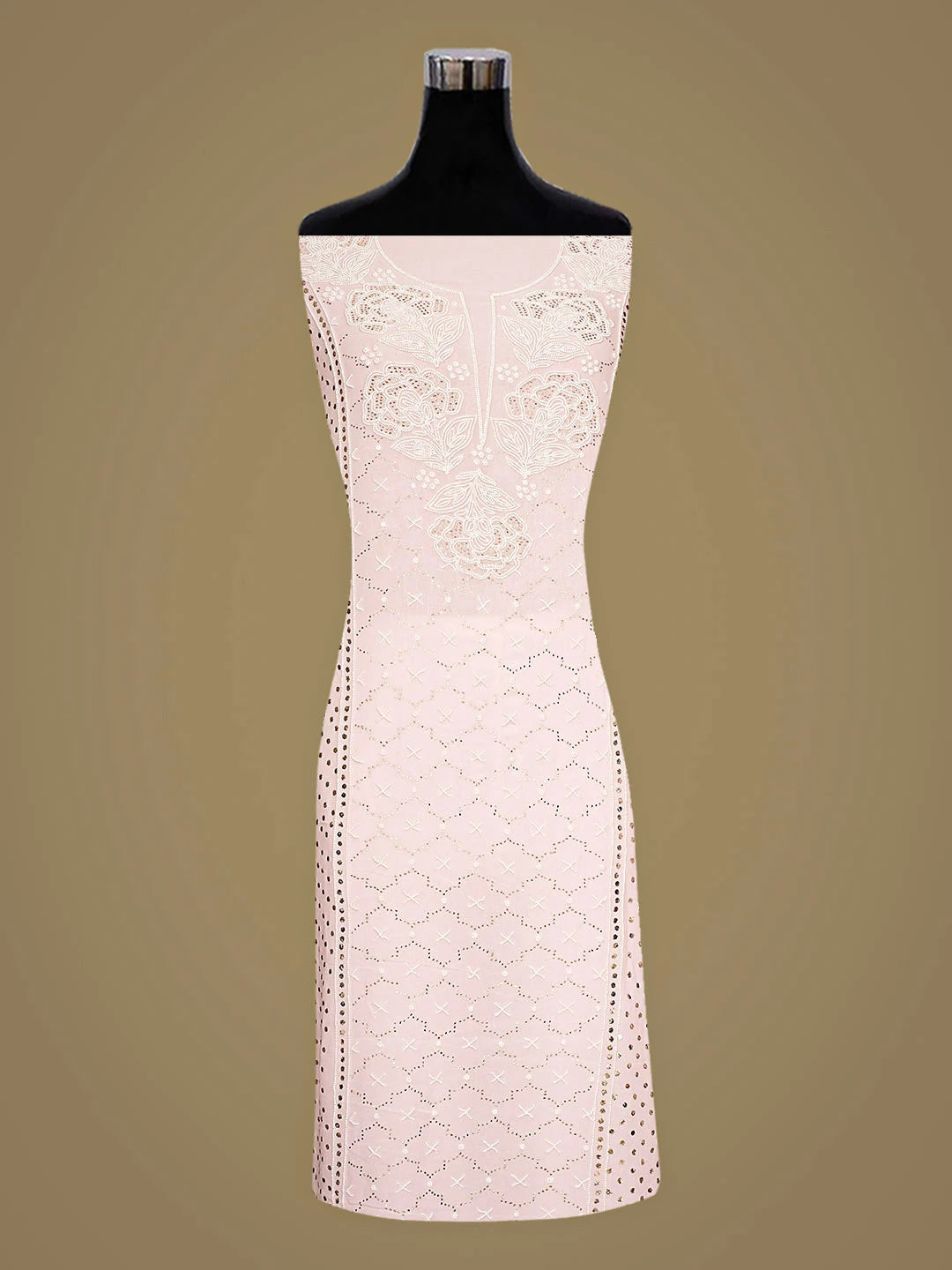 Ada Hand Embroidered Pink Viscose Georgette Lucknowi Chikankari Unstitched Kurta Dupatta Set With Muqaish Work 01A911278