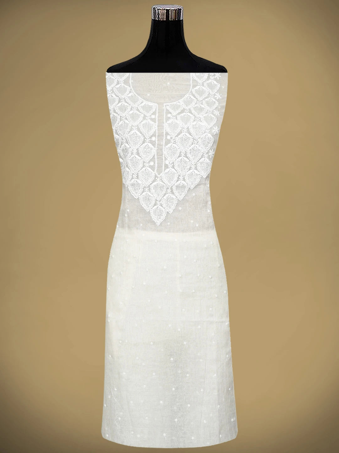 Ada Hand Embroidered White Chanderi Lucknowi Chikankari Unstitched Kurta Dupatta Set With Cutdana Work 01A911094