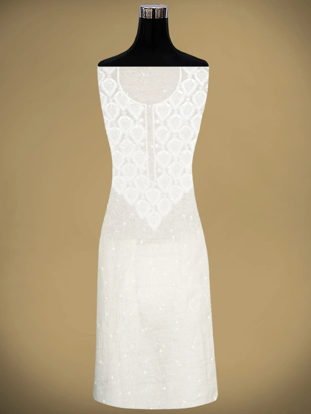 Ada Hand Embroidered White Chanderi Lucknowi Chikankari Unstitched Kurta Dupatta Set With Cutdana Work 01A911094