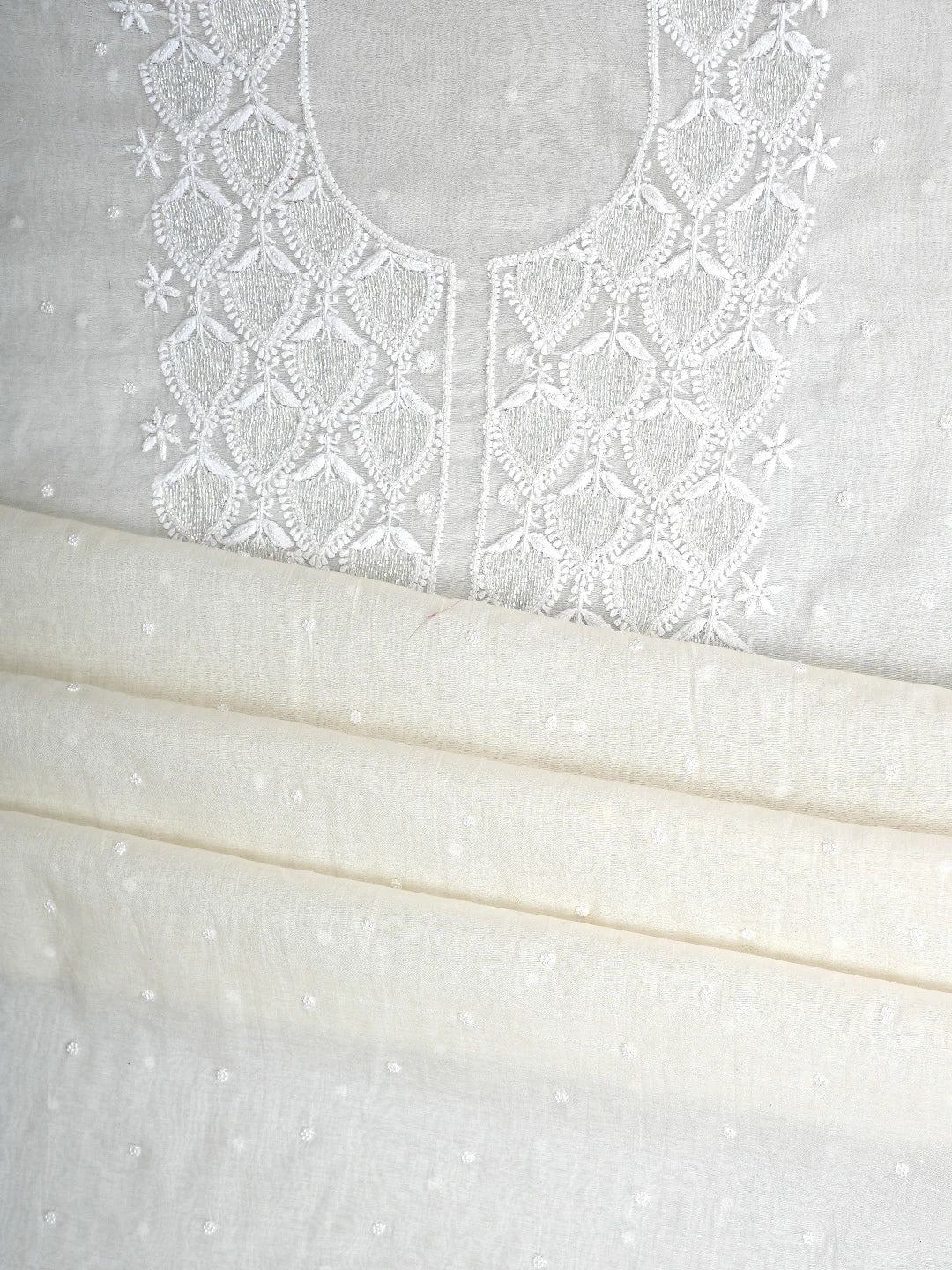 Ada Hand Embroidered White Chanderi Lucknowi Chikankari Unstitched Kurta Dupatta Set With Cutdana Work 01A911094