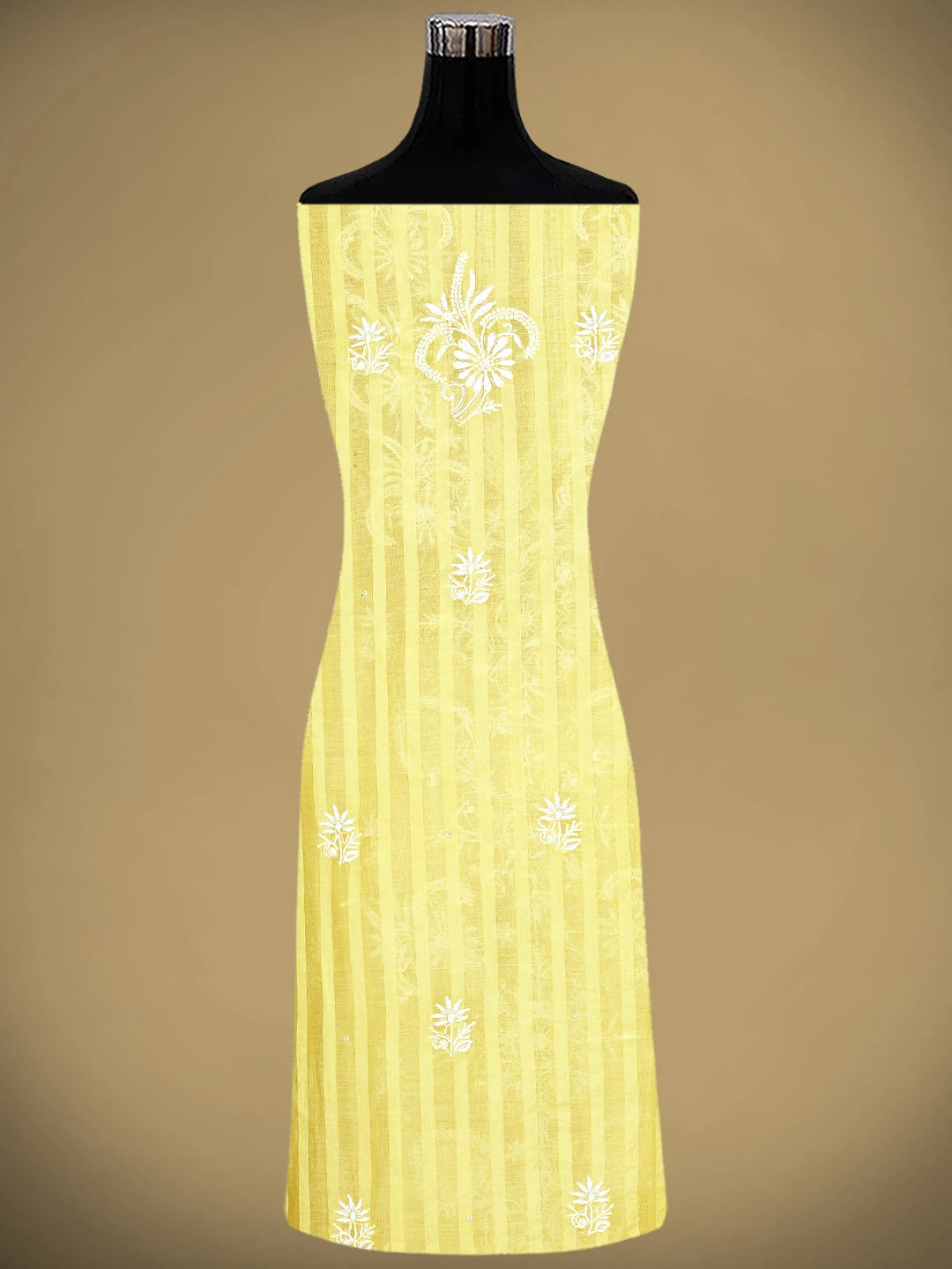 Ada Hand Embroidered Lemon Chanderi Lucknowi Chikankari Unstitched Kurta Dupatta Set With sequinned Work 01A897581