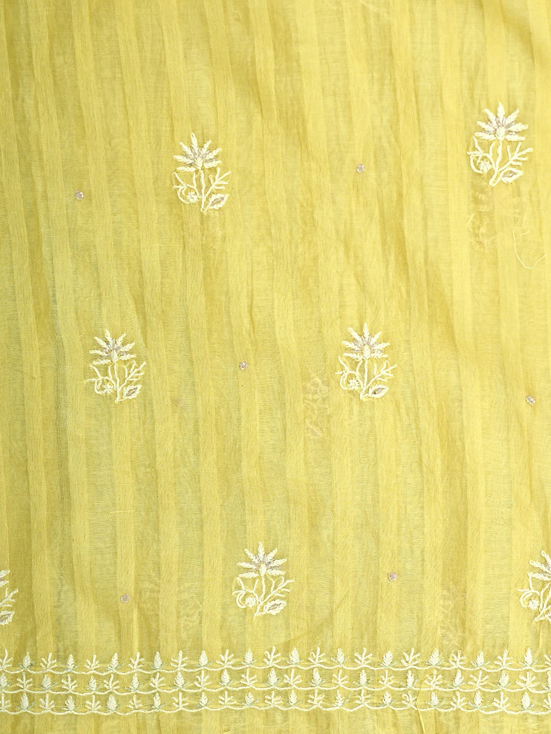 Ada Hand Embroidered Lemon Chanderi Lucknowi Chikankari Unstitched Kurta Dupatta Set With sequinned Work 01A897581
