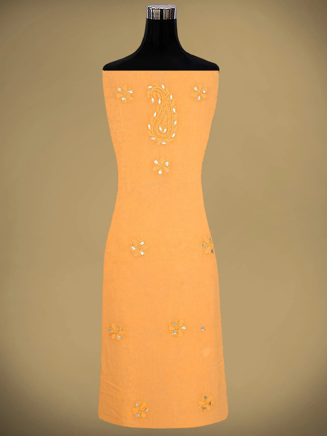 Ada Hand Embroidered Peach Viscose Georgette Lucknowi Chikankari Unstitched Kurta Dupatta Set With Gota Patti Work 01A893433