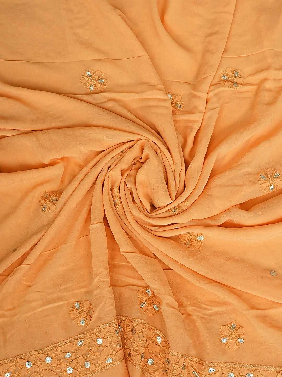 Ada Hand Embroidered Peach Viscose Georgette Lucknowi Chikankari Unstitched Kurta Dupatta Set With Gota Patti Work 01A893433