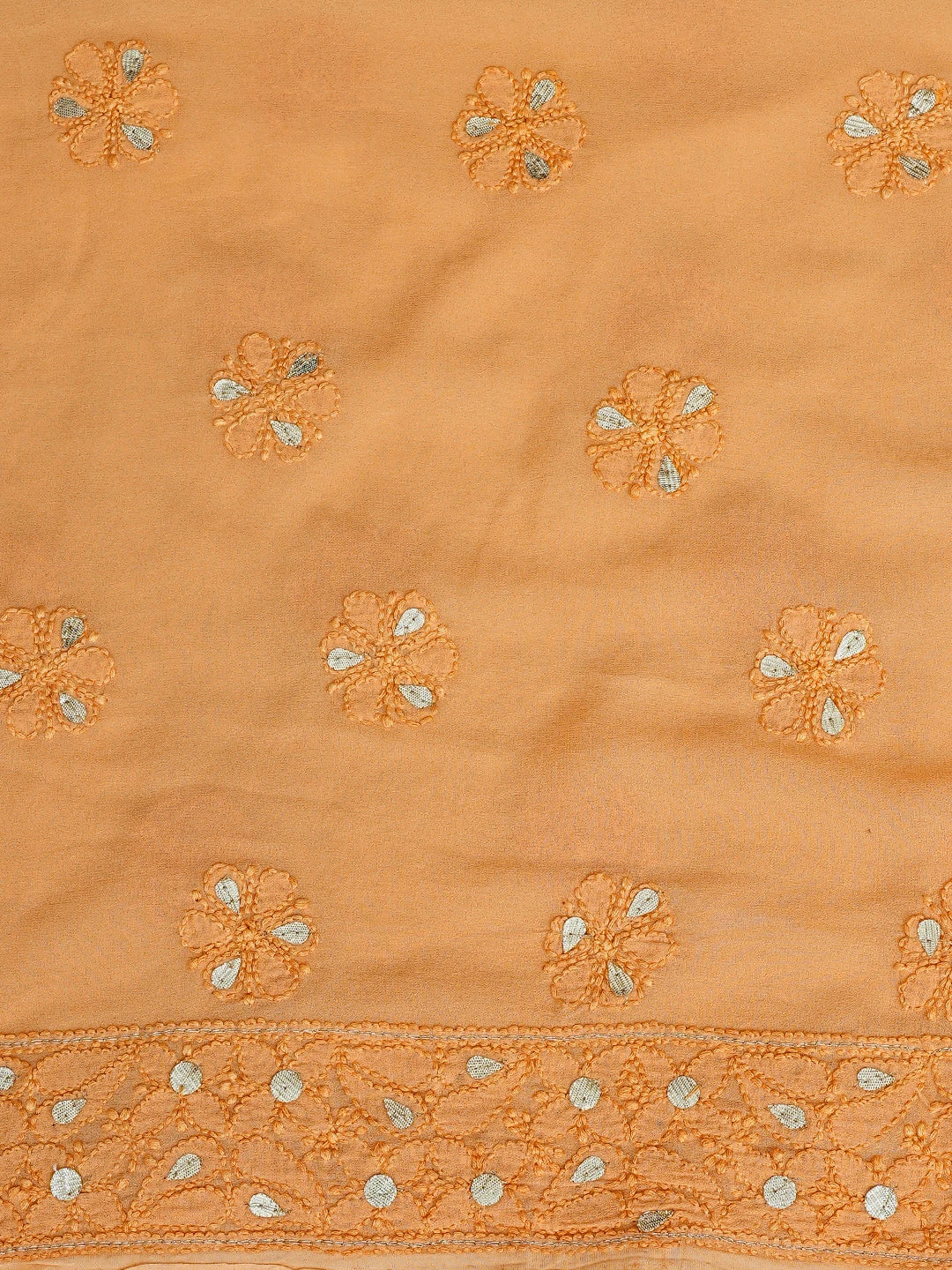 Ada Hand Embroidered Peach Viscose Georgette Lucknowi Chikankari Unstitched Kurta Dupatta Set With Gota Patti Work 01A893433