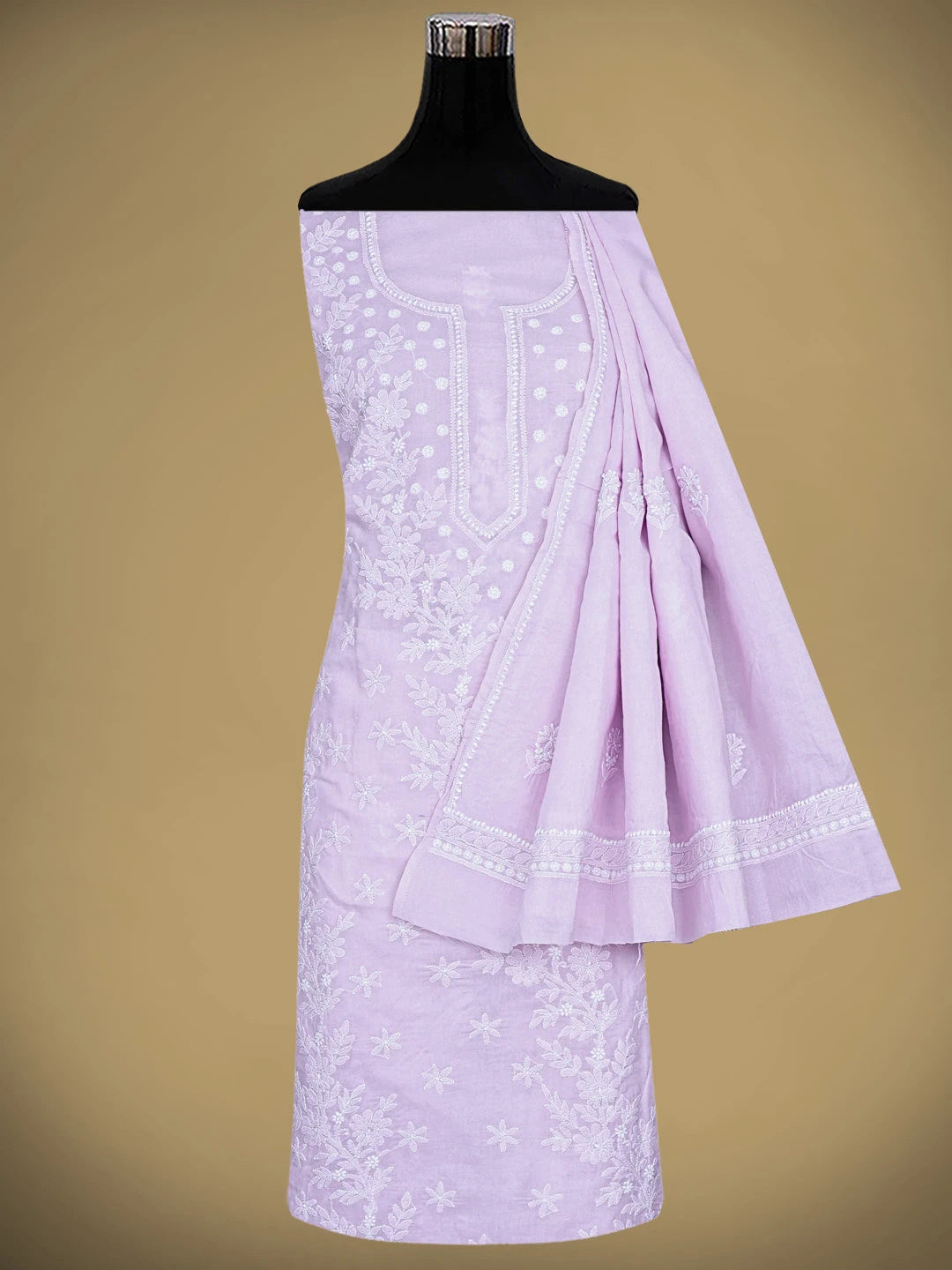 Ada Hand Embroidered Lavender Cotton Lucknowi Chikankari Unstitched Suit Piece 01A914830
