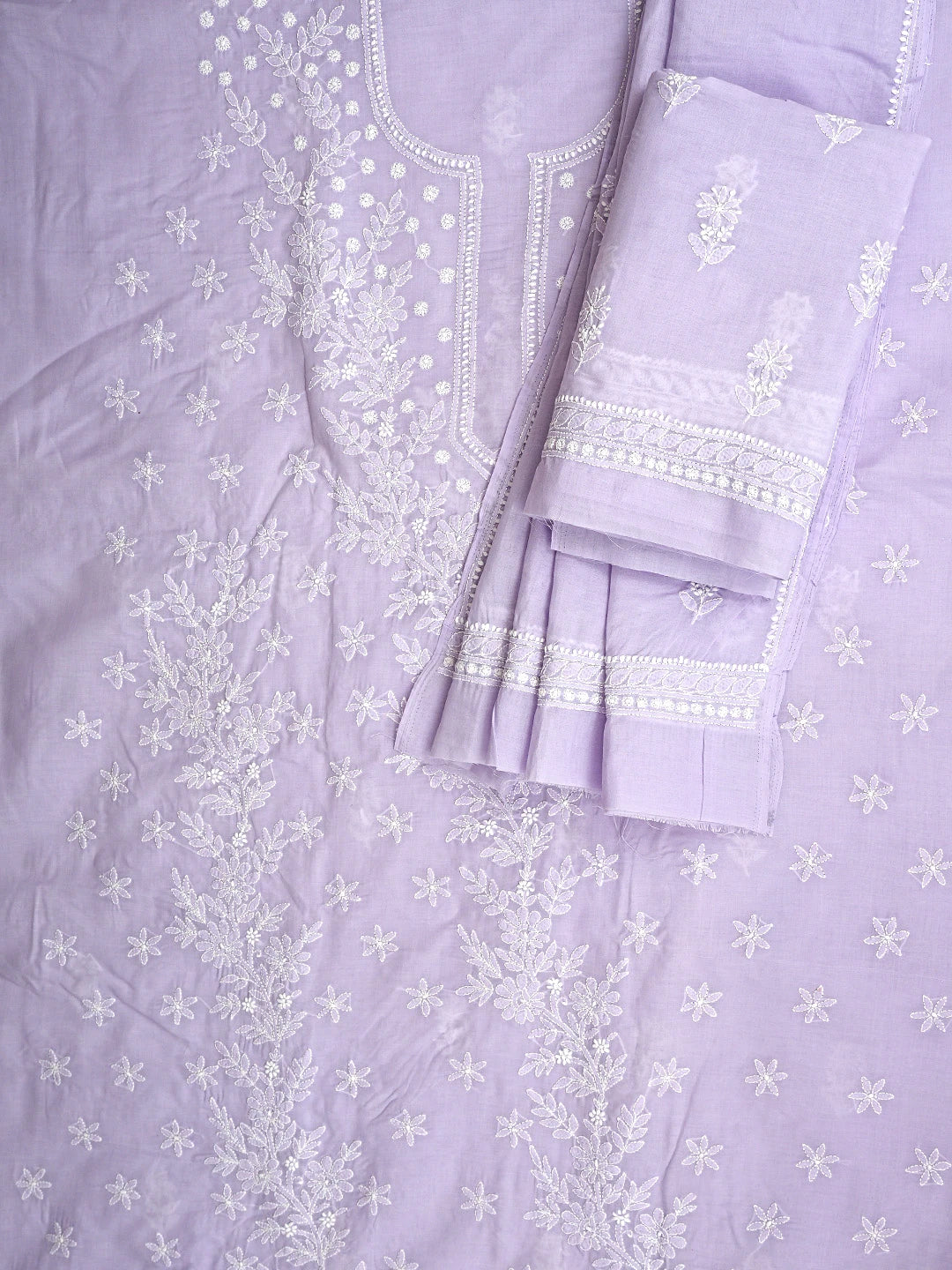 Ada Hand Embroidered Lavender Cotton Lucknowi Chikankari Unstitched Suit Piece 01A914830