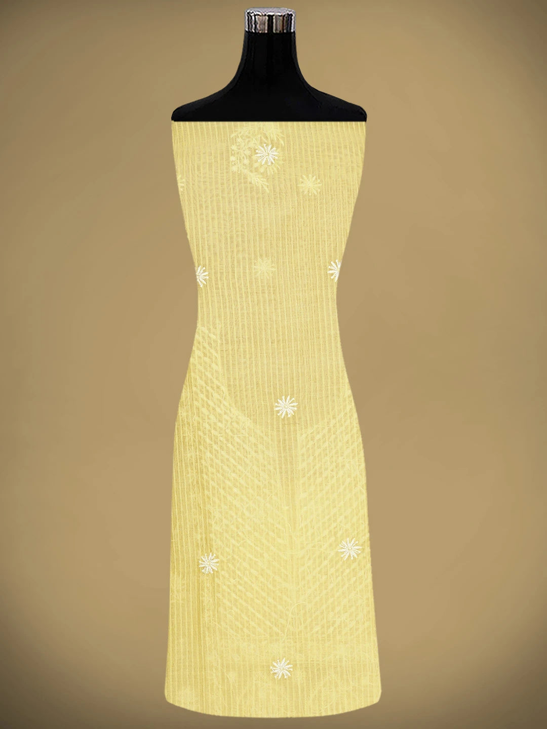 Ada Hand Embroidered Yellow Chanderi Lucknowi Chikankari Unstitched Kurta Dupatta Set With Cutdana Work 01A897561