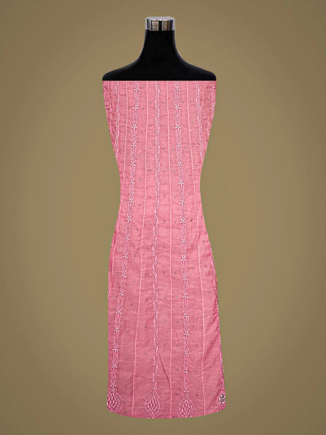 Ada Hand Embroidered Pink Chanderi Lucknowi Chikankari Semi-Stitched Anarkali Kurta Dupatta Set 01A849812