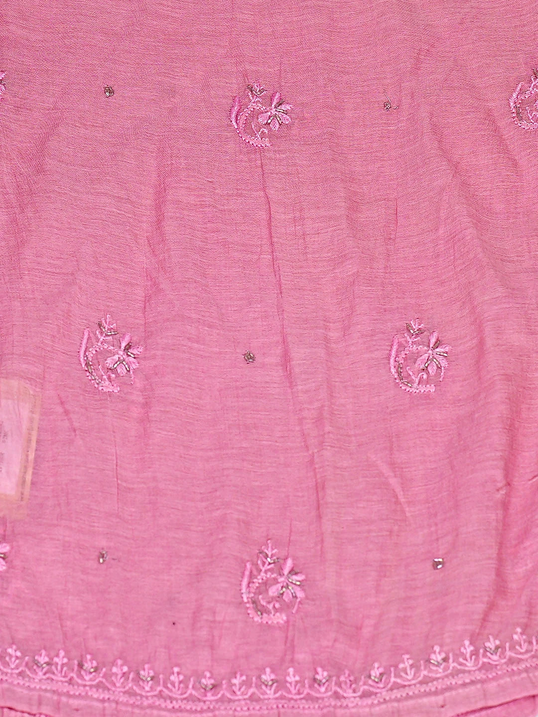 Ada Hand Embroidered Pink Chanderi Lucknowi Chikankari Semi-Stitched Anarkali Kurta Dupatta Set 01A849812