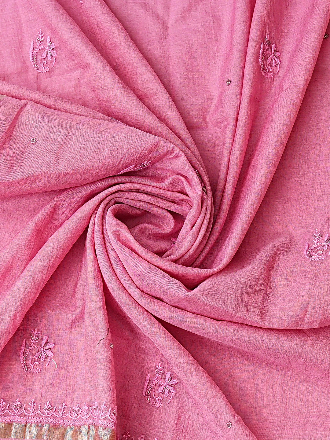 Ada Hand Embroidered Pink Chanderi Lucknowi Chikankari Semi-Stitched Anarkali Kurta Dupatta Set 01A849812