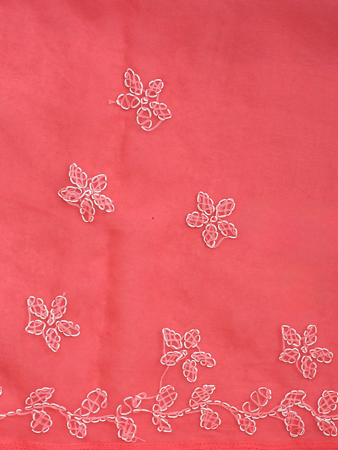 Ada Hand Embroidered Carrot Pink Georgette Lucknowi Chikankari Saree and Blouse 01A916532
