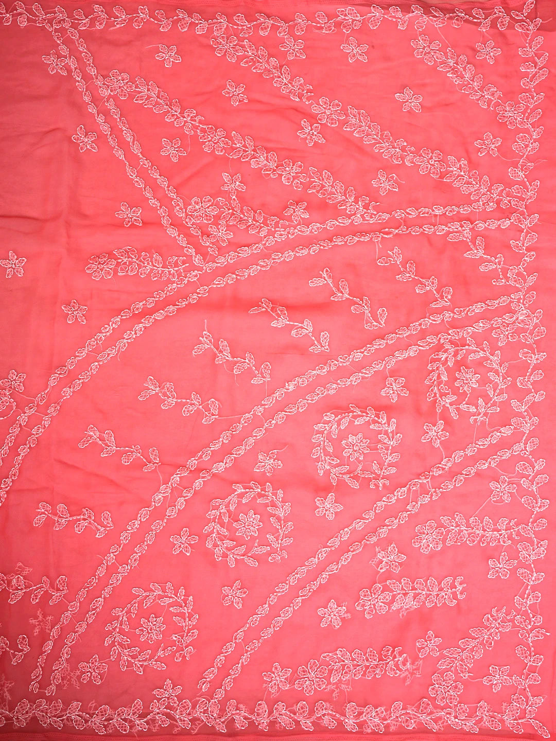 Ada Hand Embroidered Carrot Pink Georgette Lucknowi Chikankari Saree and Blouse 01A916532