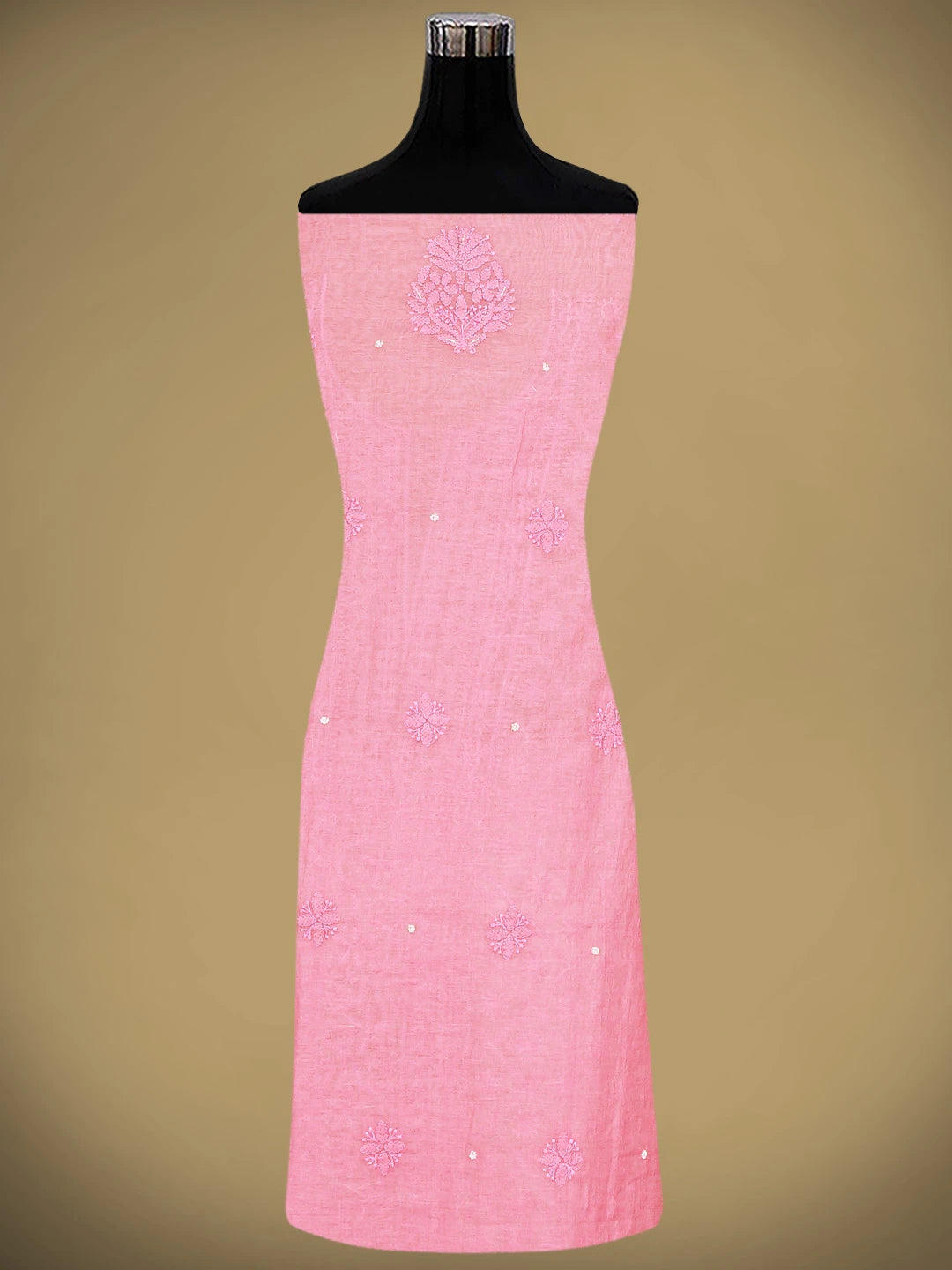 Ada Hand Embroidered Flamingo Pink Chanderi Lucknowi Chikankari Unstitched Kurta Dupatta Set With Pearl Work 01A850113