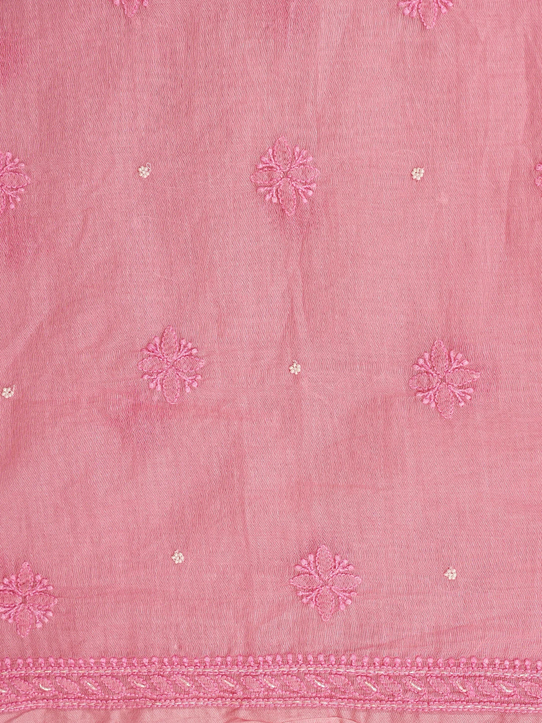 Ada Hand Embroidered Flamingo Pink Chanderi Lucknowi Chikankari Unstitched Kurta Dupatta Set With Pearl Work 01A850113