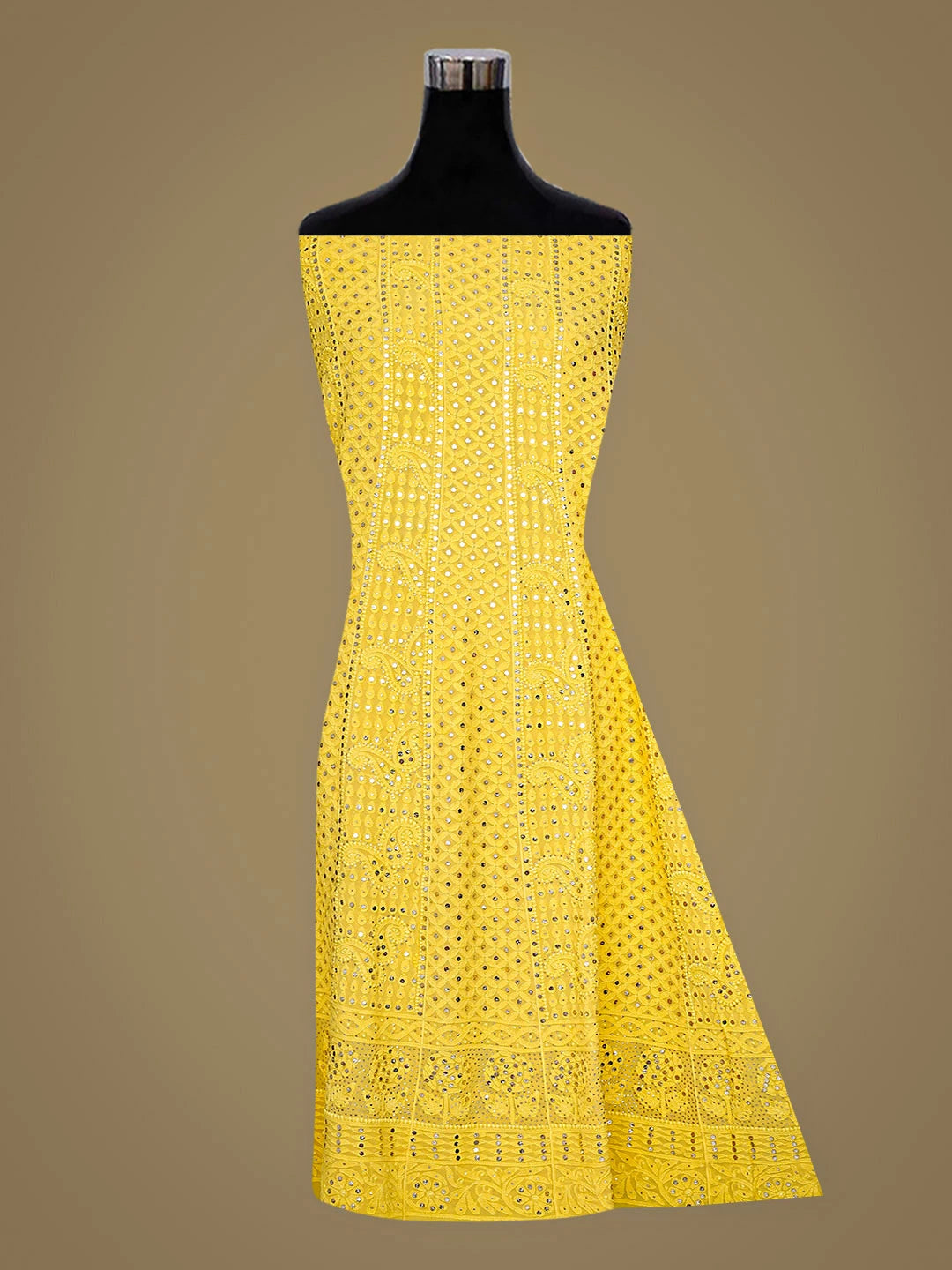Ada Hand Embroidered Yellow Viscose Georgette Lucknowi Chikankari Semi-Stitched Anarkali Kurta Dupatta Set With Muqaish Work 01A818877