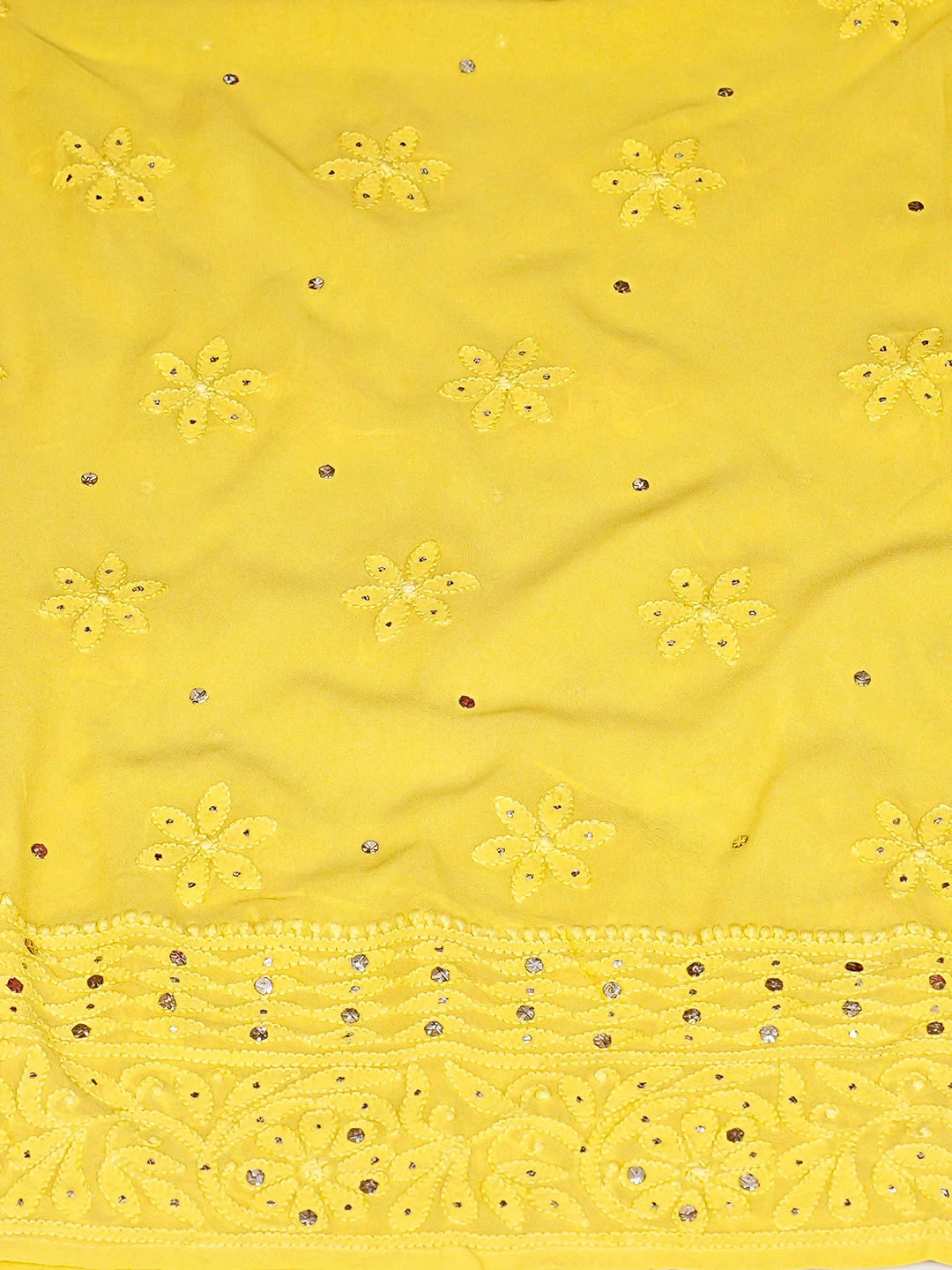 Ada Hand Embroidered Yellow Viscose Georgette Lucknowi Chikankari Semi-Stitched Anarkali Kurta Dupatta Set With Muqaish Work 01A818877