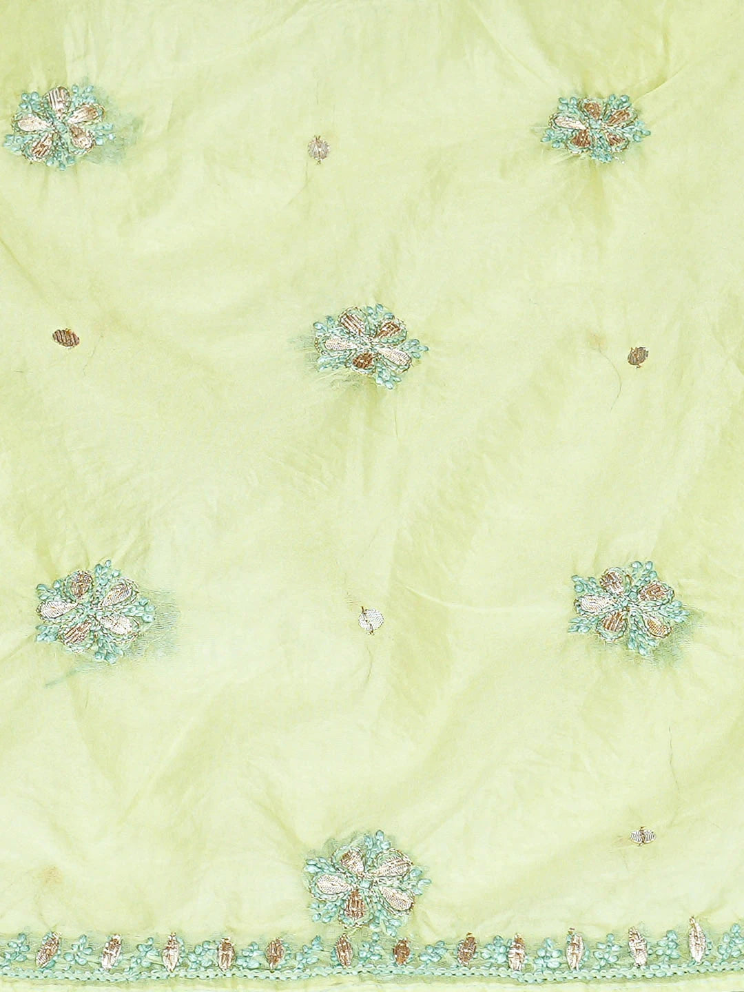 Ada Hand Embroidered Green Organza Lucknowi Chikankari Semi-Stitched Anarkali Kurta Dupatta Set With Gota Patti Work 01A897624
